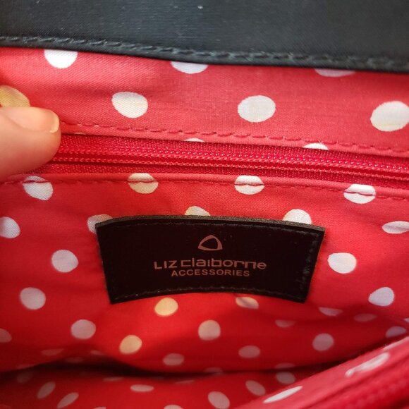 LIZ CLAIBORNE Shiny Patent Shoulder Bag Structured Retro Polka Dot Lining - Picture 9 of 15